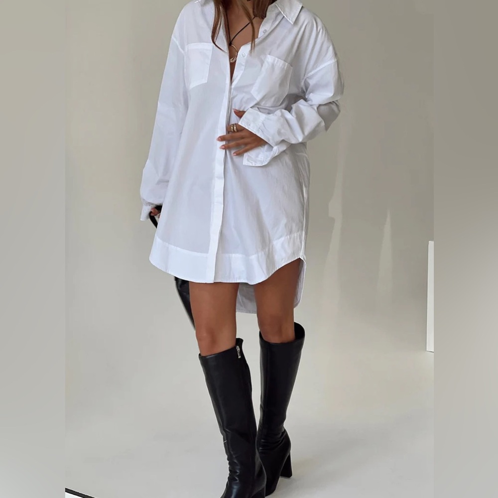 PRINCESS POLLY KOUMI MINI SHIRT DRESS WHITE